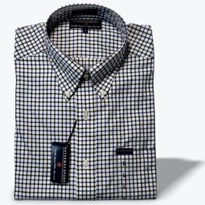 Hathaway Sport Button Down Shirt Chamberlain Twill  Blue Black Check Size L NWT